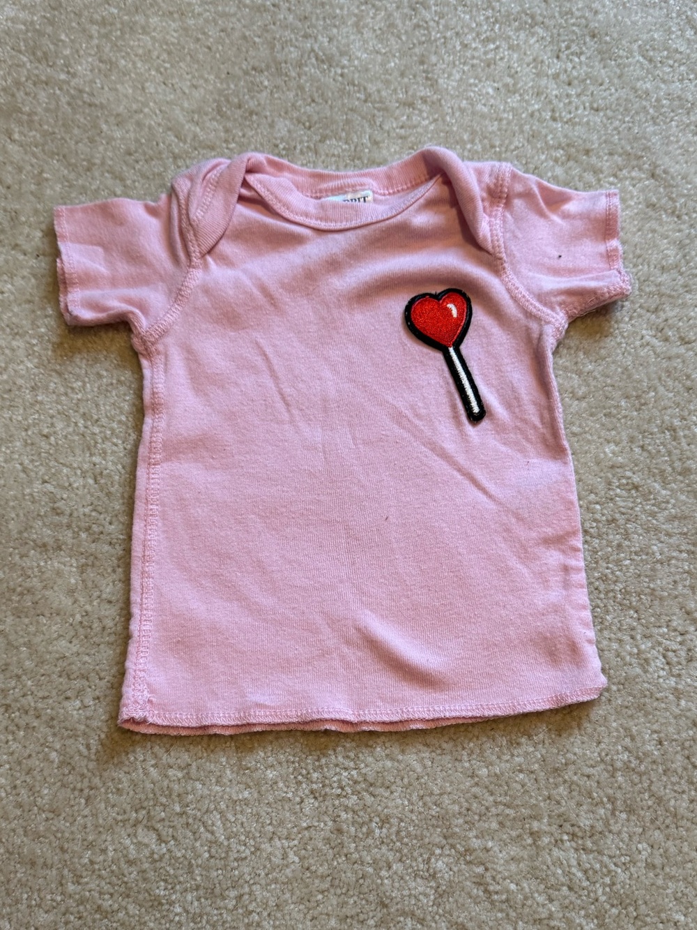 Rabbit Skins Pink Tee with Red Heart Lollipop Patch